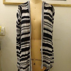 BCBGENERATION Black and White Striped Cardi-Wrap Cardigan